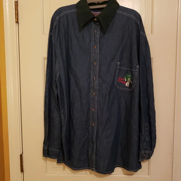 Vintage Long Sleeve Denim M&M's Candy Shirt Says "eye candy" NWT - Picture 2 of 11